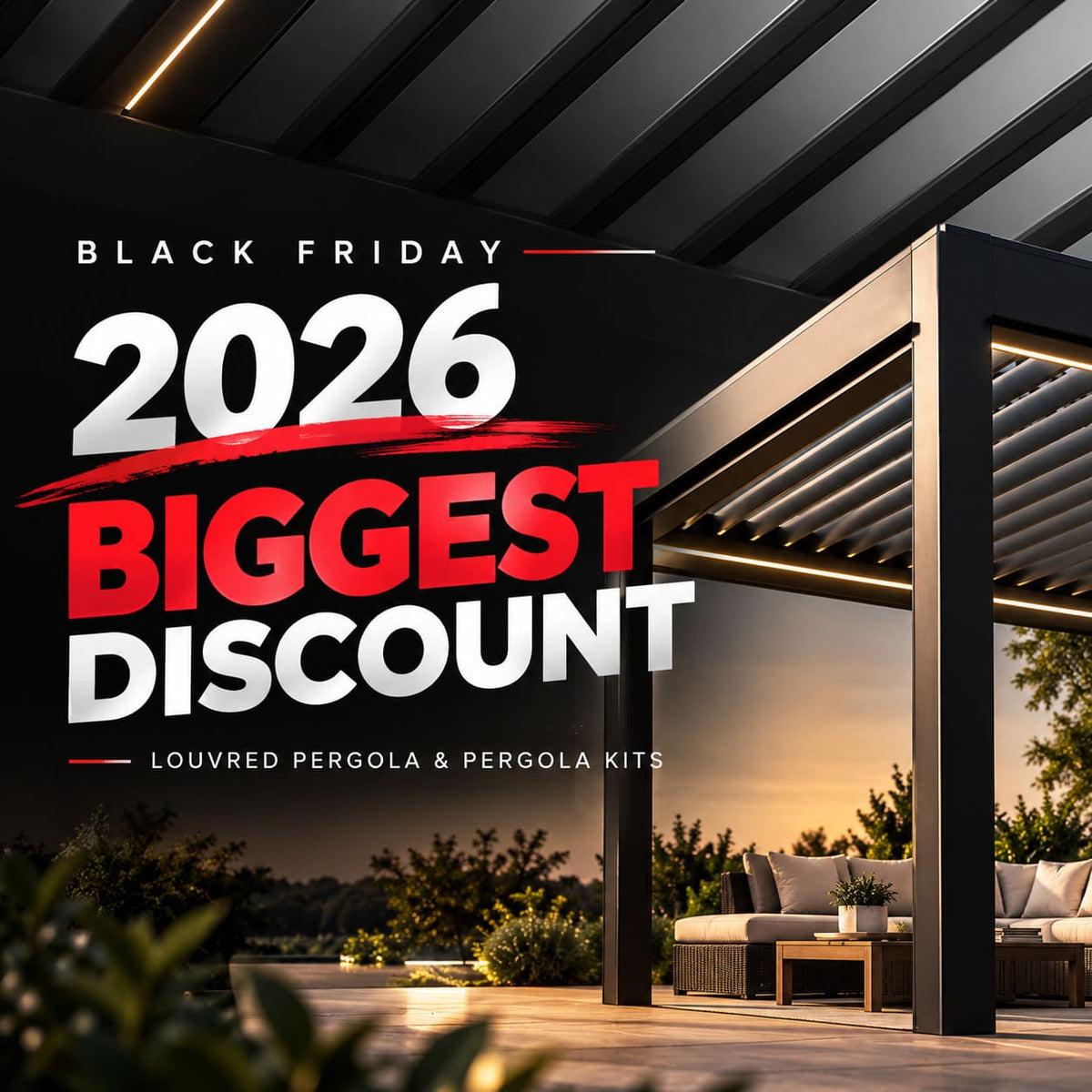 OUTMOS Black Friday 2026 Mobile Sale Banner – Biggest Discounts on Aluminium Pergolas in Australia, Limited Stock Available.